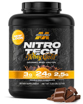 MuscleTech bote Nitro‑Tech vista frontal y legible, transmite confianza
