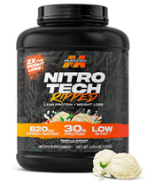 MuscleTech Nitro-Tech Ripped frente del envase mostrando sabor Vanilla Cream y beneficio de proteína