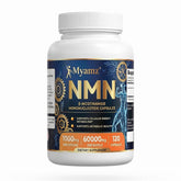 Myamz frasco frente mostrando 120 cápsulas y claridad de pureza para comodidad de consumo