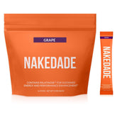NAKED Nakedade Grape frente del paquete mostrando 16 sticks y beneficios de electrolitos