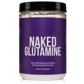 NAKED envase frontal de L‑glutamina mostrando pureza y diseño claro
