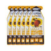 Nakee Butter frente del empaque mostrando seis bolsitas y beneficio portable