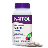 Natrol envase frontal 5-HTP disolución rápida, presentación clara y práctica