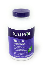 Natrol frontal del envase mostrando diseño y beneficio de sueño reparador