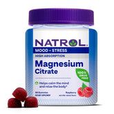 Natrol envase frontal de gomitas magnesio citrato, presentación clara y beneficios