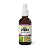 Natural Factors frasco frontal del aceite de orégano mostrando etiqueta y beneficio de pureza