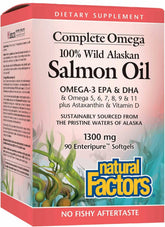 Natural Factors frasco frontal mostrando etiqueta y beneficio de omega‑3