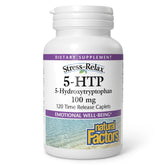 Natural Factors envase frontal que muestra 5-HTP 100 mg y beneficios