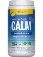 Natural Vitality CALM frasco frontal mostrando etiqueta y tamaño de 16 oz, ideal para relajación diaria