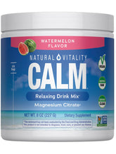 Natural Vitality CALM vista frontal del envase y beneficios de magnesio