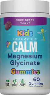 Natural Vitality frasco frontal de Kids Calm mostrando etiqueta clara y beneficio magnesio