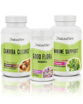 NaturalSlim embalaje frontal del CANDISEPTIC Kit mostrando marca y beneficios
