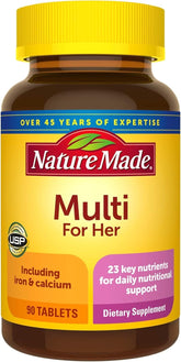 Nature Made frontal del envase mostrando 90 tabletas y conveniencia diaria