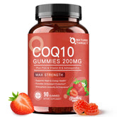 NATURE TARGET frasco frontal de gominolas CoQ10 fresa que destaca facilidad de uso