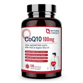NATURE TARGET frente del empaque CoQ10 PQQ mostrando cantidad y marca para confianza