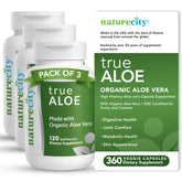 NatureCity envase TrueAloe frontal mostrando diseño y cantidad 360 cápsulas