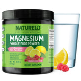 NATURELO envase frontal del polvo magnesio, clara presentación y beneficios