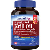 NatureMyst frasco frontal de Krill Oil 1000 mg con etiqueta clara y beneficios