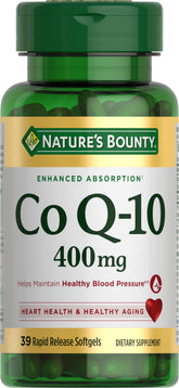 Nature's Bounty frasco CoQ-10 400 mg mostrando la presentación y beneficio energético