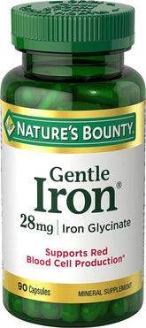 Nature's Bounty frasco frontal mostrando el etiquetado y el beneficio de hierro