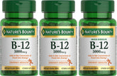 Nature's Bounty frontal del empaque mostrando 5000 mcg y pack de 3, conveniencia