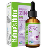 Nature's Nutra frasco frontal Happy Zinc mostrando presentación clara y beneficios de administración