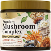 Nature's Nutrition envase frontal mostrando mezcla de 11 hongos y beneficio de uso diario