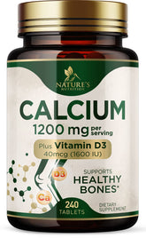 Nature's Nutrition envase frontal mostrando 240 tabletas y beneficio de soporte óseo
