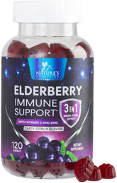 Nature's Nutrition envase frontal de Elderberry mostrando sello 3X y beneficio inmunológico