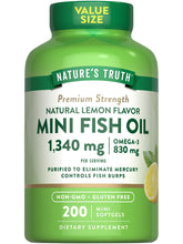 Nature's Truth frasco frontal mostrando el etiquetado y beneficio de omega-3