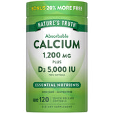 Nature's Truth envase frontal mostrando 120 softgels y beneficios de calcio