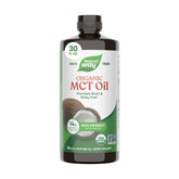 Nature's Way botella frontal mostrando aceite MCT orgánico, claridad y confianza