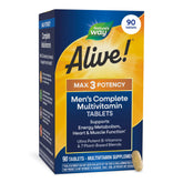 Nature's Way frasco Alive! Men’s Max3 vista frontal con etiqueta clara y beneficios