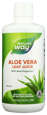 Nature's Way botella frontal de jugo de aloe, envase claro y práctico