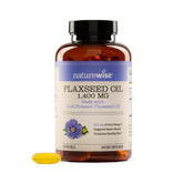 NatureWise envase frontal de aceite de semilla de lino mostrando beneficios orgánicos