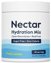 Nectar envase frontal limón orgánico muestra porciones y beneficios de hidratación