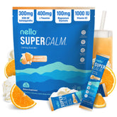 Nello SuperCalm frontal del empaque mostrando sabor Orange Creamsicle y beneficios
