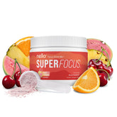 Nello Superfocus frente del empaque mostrando formato y sabor fruit punch