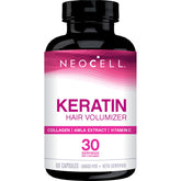 NeoCell frasco delante mostrando etiqueta y beneficios de nutrición capilar