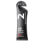 NeverSecond gel C30+ frontal mostrando el sobre y beneficio energético