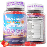 NEVISS frontal del envase de Teen Vitamins mostrando ingredientes y beneficio multivitamínico