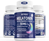 Envase NEVISS Melatonin 50 mg mostrando diseño frontal y cantidad 180 tabletas