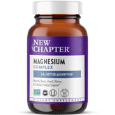New Chapter frente del envase mostrando mezcla triple de magnesio y beneficios