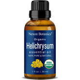 Nexon Botanics frasco frontal de Helichrysum 30 ml mostrando etiqueta orgánica y beneficios
