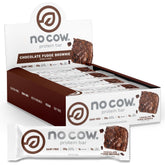 No Cow empaque frontal mostrando caja de 12 barras y beneficios
