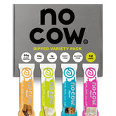 No Cow frente del empaque mostrando 12 barras y beneficios veganos