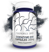 Nootropics Depot CoQ10 frontal del envase mostrando 60 cápsulas y beneficios