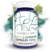 Nootropics Depot frasco frontal con ALCAR 500 mg mostrando etiqueta clara y beneficios