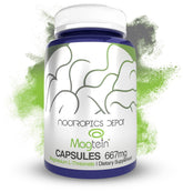 Nootropics Depot Magtein frasco frente mostrando diseño y beneficio de apoyo cognitivo