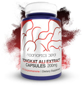 Nootropics Depot frasco frontal de Tongkat Ali mostrando la marca y el tamaño